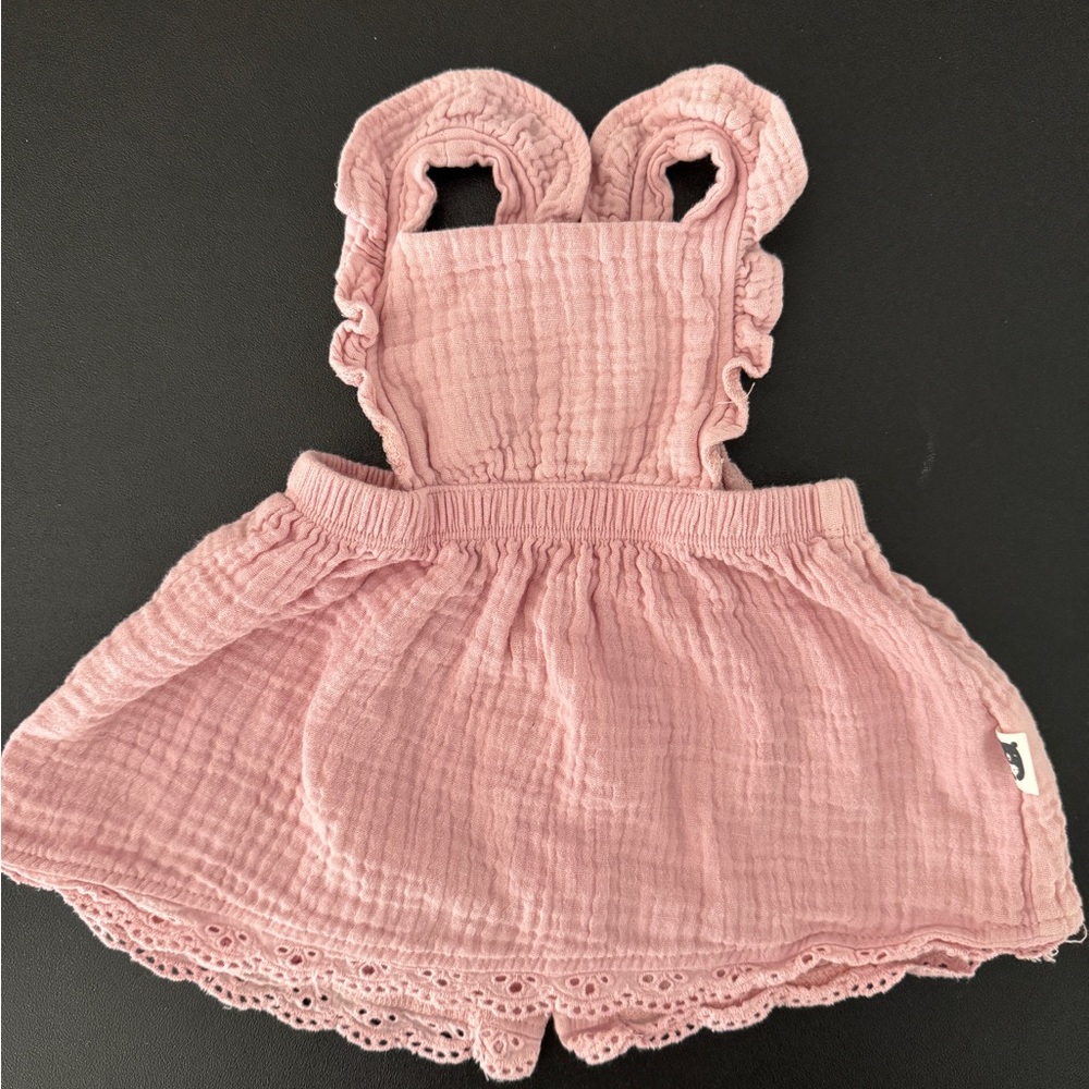 100% organic cotton Pink Ruffle Overall Dress 3-6 month